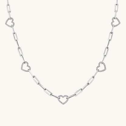 White Gold Heart Paperclip Chain Necklace