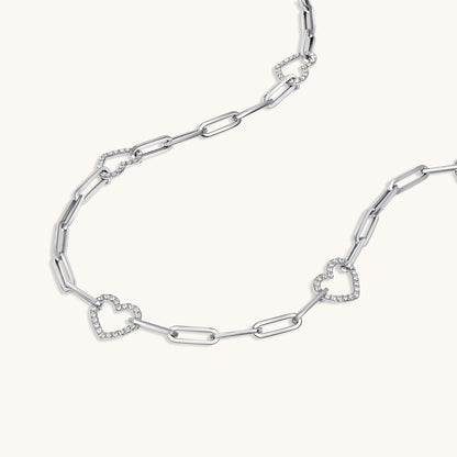 White Gold Heart Paperclip Chain Necklace