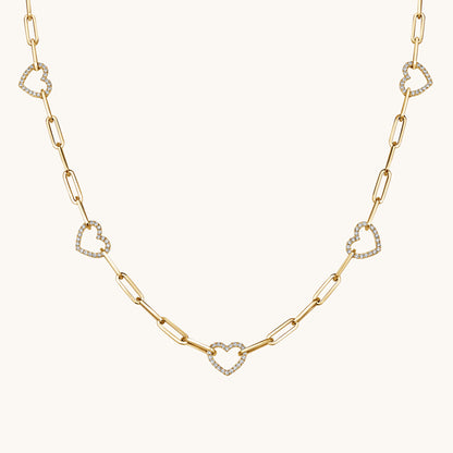 Yellow Gold Heart Paperclip Chain Necklace