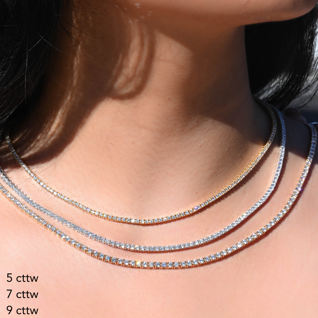 14Kt Gold 6 Ct 16 inch Lab Grown Diamond Tennis Necklace | eBay