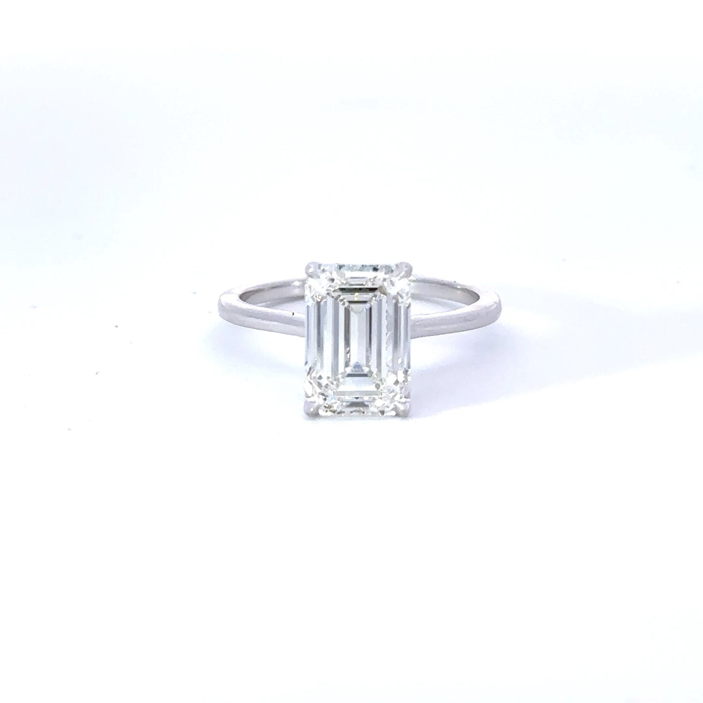 3.50 Carat Emerald Lab Created Diamond Engagement Ring with Hidden Halo - Happy Jewelers Fine Jewelry Lifetime Warranty