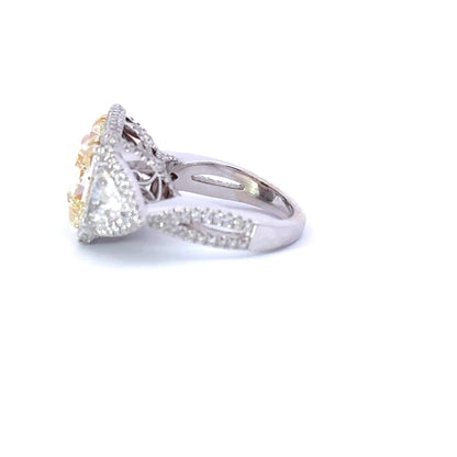 5.58 Carat Fancy Yellow Radiant Natural Diamond 3 Stone Engagement Ring - Happy Jewelers Fine Jewelry Lifetime Warranty