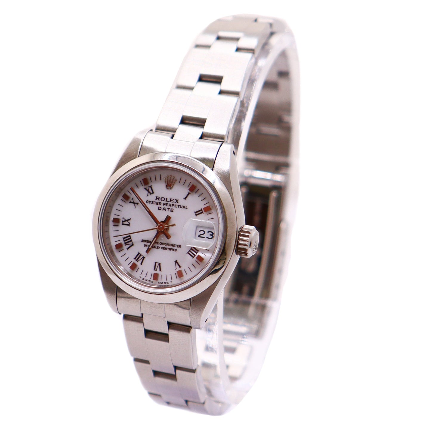 Rolex Ladies Date 26mm Stainless Steel White Roman Doorstop Dial Watch #69160 - Happy Jewelers Fine Jewelry Lifetime Warranty