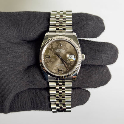 Rolex Datejust 36mm Rhodium Flower Dial Watch Ref# 116234