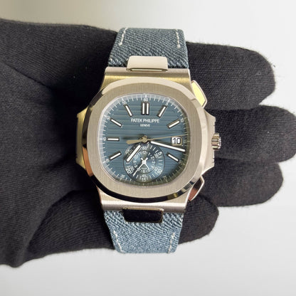 Patek Philippe Nautilus 40.5mm Blue Stick Dial Watch Ref# 5980/60G-001
