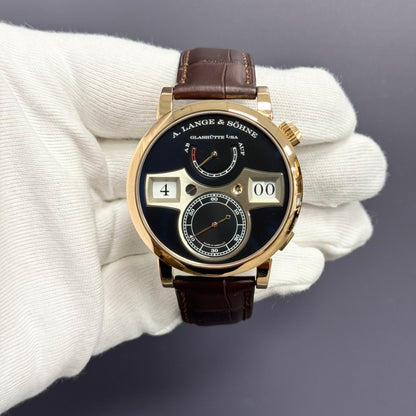 A. Lange & Sohne Zeitwerk 41.9mm Rose Gold Black Dial Watch Ref# 142.031 - Happy Jewelers Fine Jewelry Lifetime Warranty