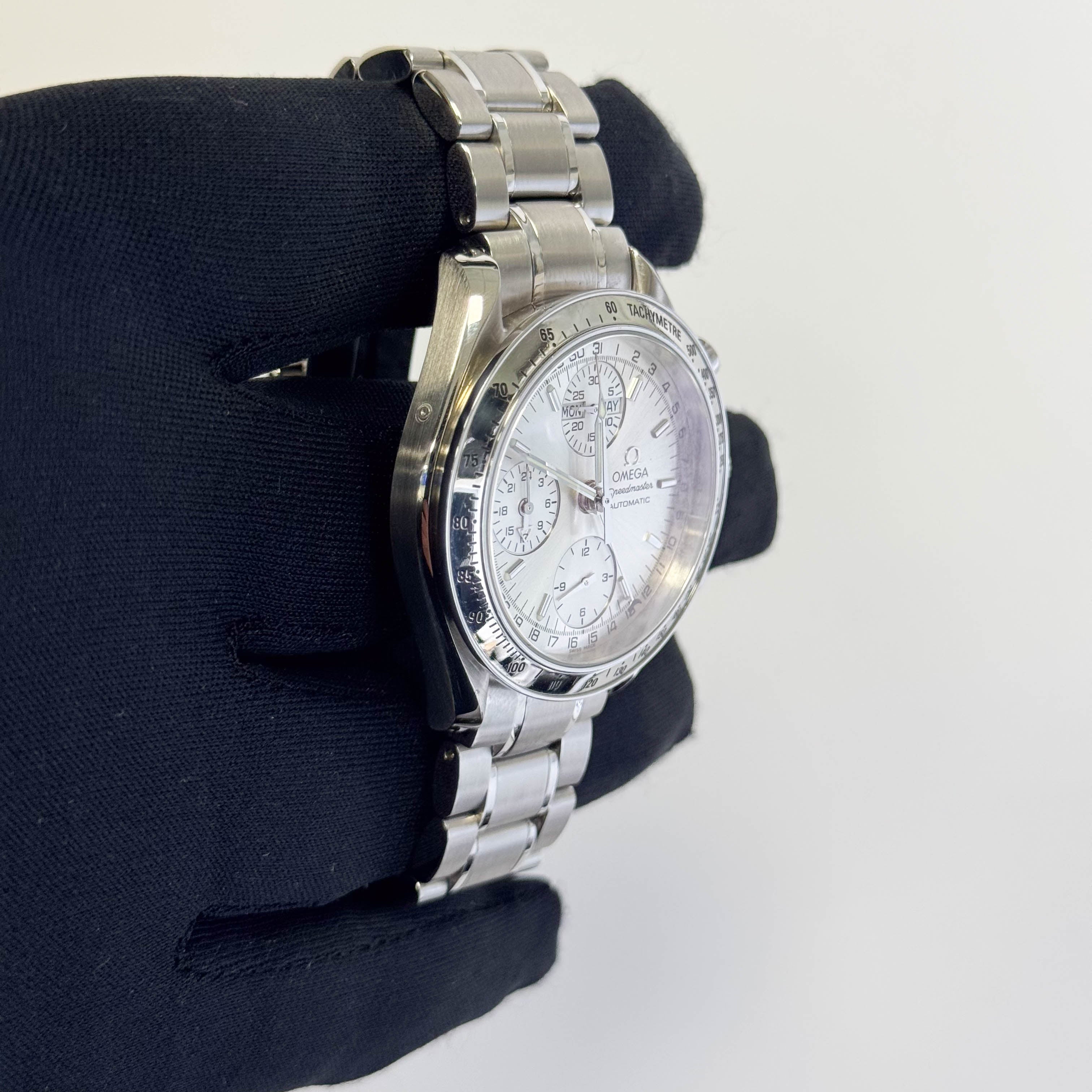 Omega Speedmaster Day-Date 38mm Silver Dial Watch Ref#  3521.30.00 - Happy Jewelers Fine Jewelry Lifetime Warranty