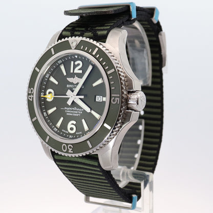 Breitling Superocean Stainless Steel 44mm Green Stick & Roman Dial Watch Reference# A17367A11L1W1 - Happy Jewelers Fine Jewelry Lifetime Warranty