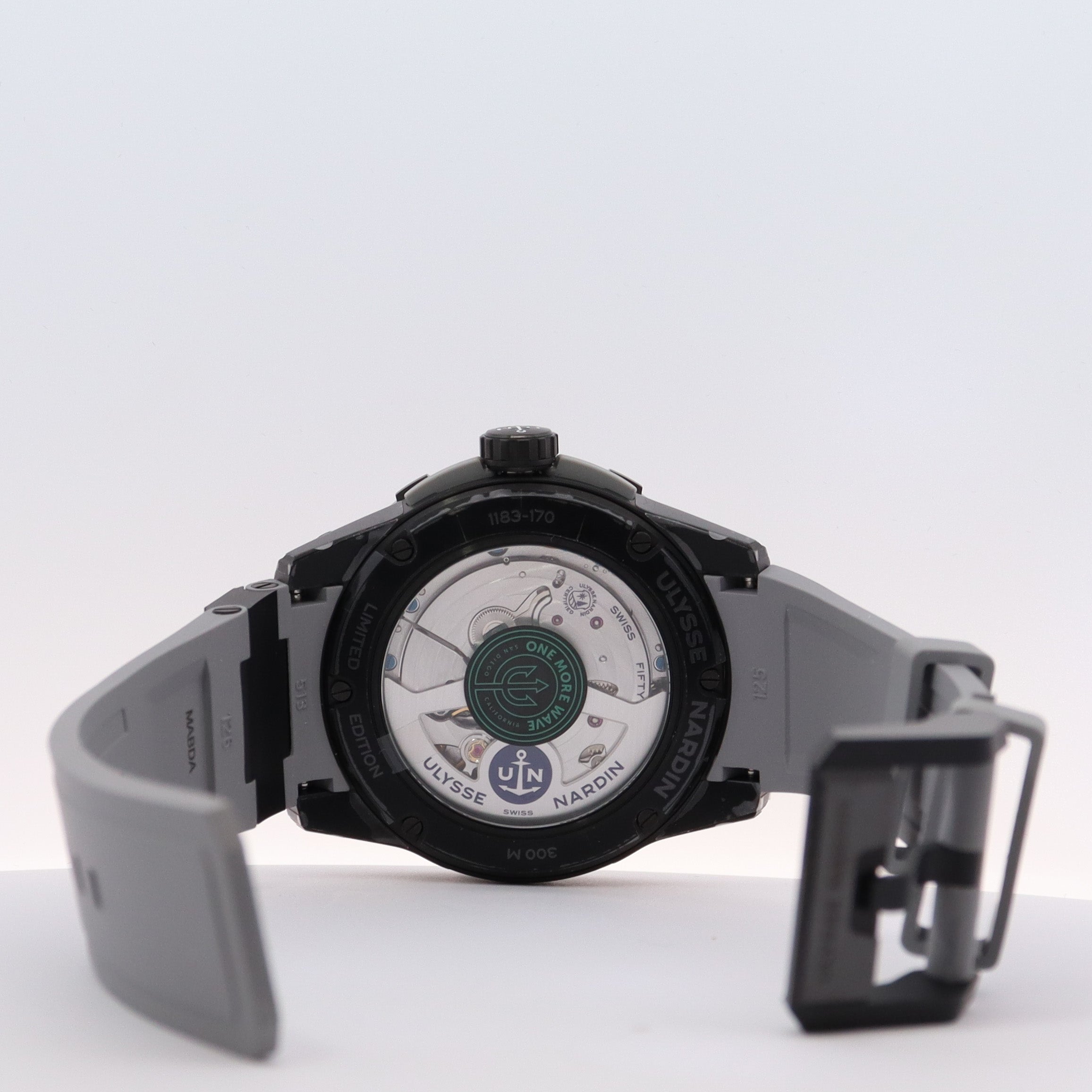 Ulysse Nardin Diver Chronometer One More Wave 44mm Black DLC Titanium Black Chronograph Dial Watch Reference# 1183-170LE-2A-OMW - Happy Jewelers Fine Jewelry Lifetime Warranty