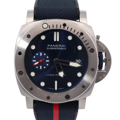 Panerai Submersible Quarantaquattro Luna Rossa Stainless Steel 44mm Blue Dot Dial Watch Reference# PAM01391 - Happy Jewelers Fine Jewelry Lifetime Warranty