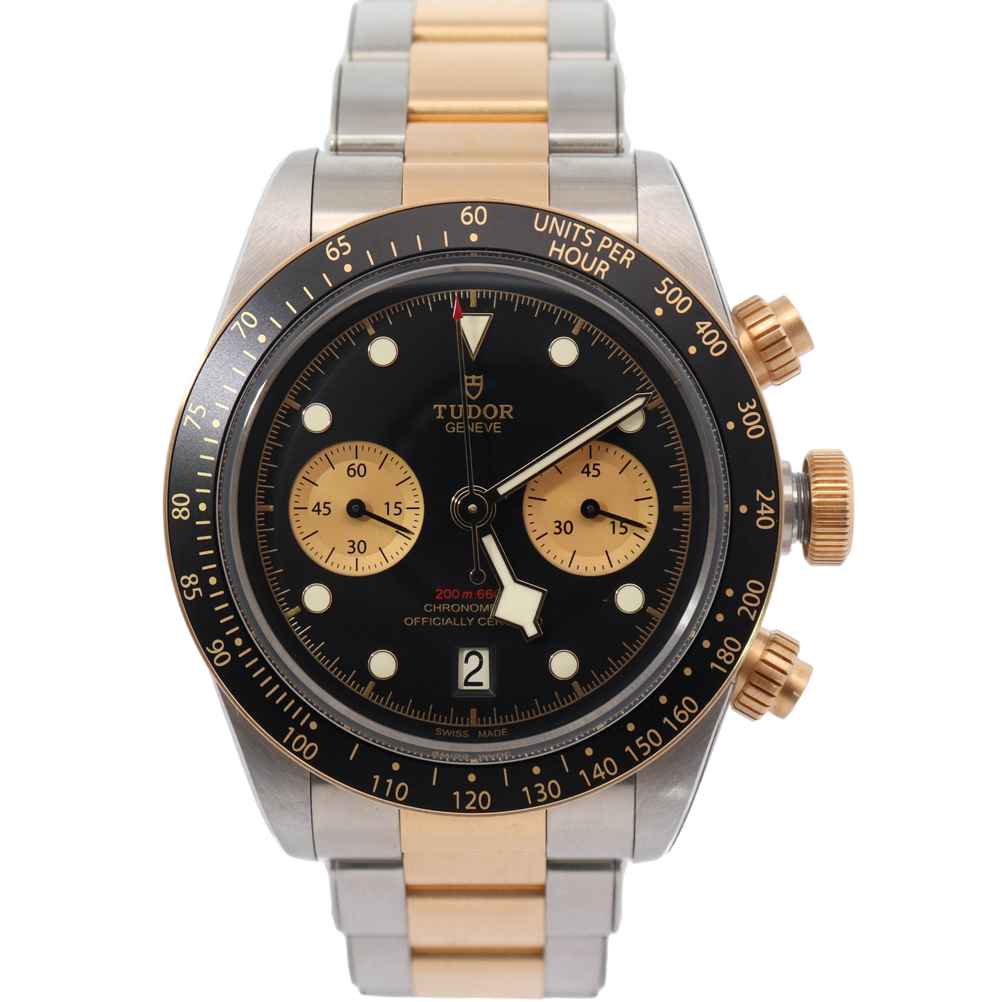 Tudor Black Bay Chrono Two Tone Silver-tone and Gold-tone Stainless Steel 41mm Black Chronograph Dial Watch Reference# 79363N - Happy Jewelers Fine Jewelry Lifetime Warranty