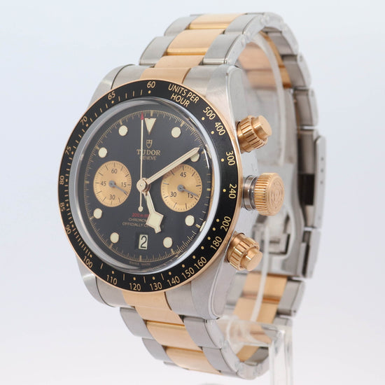 Tudor Black Bay Chrono Two Tone Silver-tone and Gold-tone Stainless Steel 41mm Black Chronograph Dial Watch Reference# 79363N - Happy Jewelers Fine Jewelry Lifetime Warranty