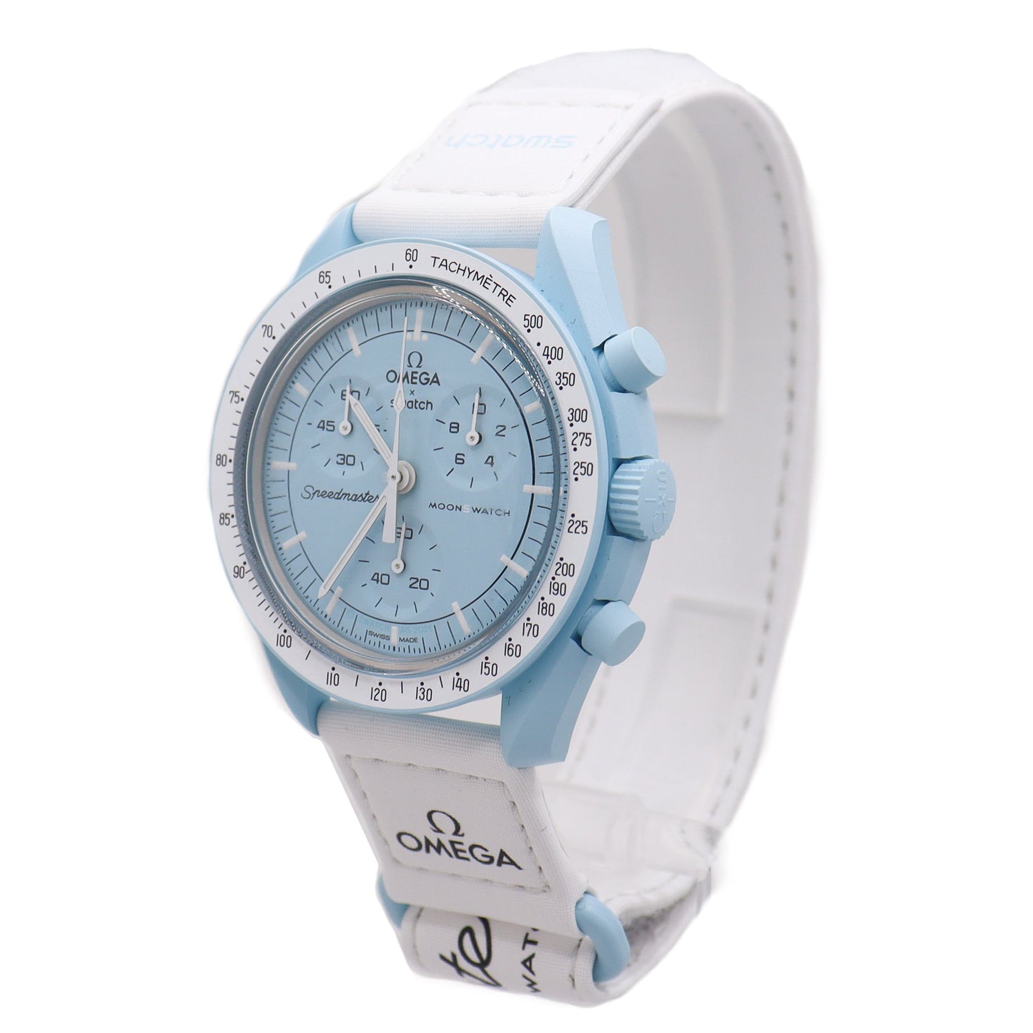 Omega x Swatch Moonswatch Light Blue Bioceramic 42mm Light Blue Chronograph Dial Watch - Happy Jewelers Fine Jewelry Lifetime Warranty