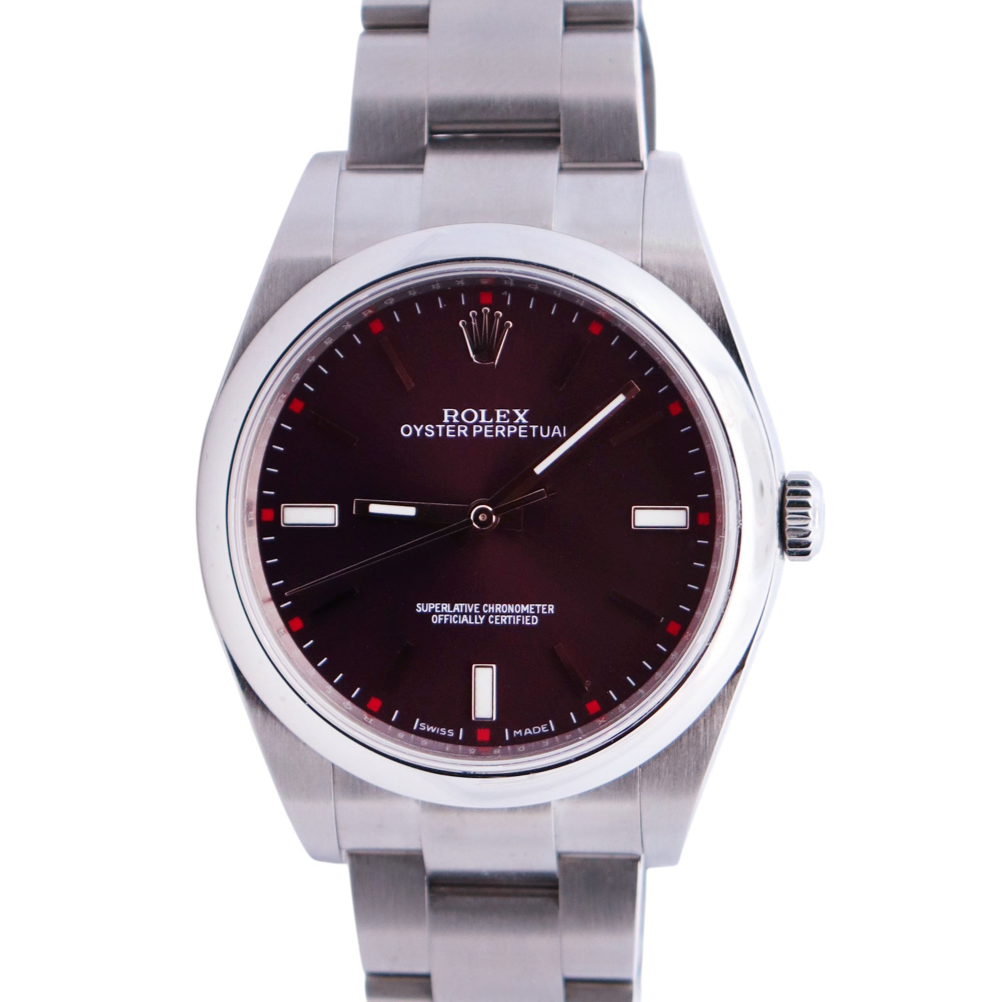 Rolex Oyster Perpetual 39mm Red Grape Dial Watch Ref# 114300 - Happy Jewelers Fine Jewelry Lifetime Warranty