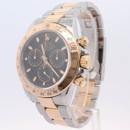 Rolex Daytona 40mm Stainless Steel & Yellow Gold Black Chronograph Dial Watch - Happy Jewelers Fine Jewelry Lifetime Warranty