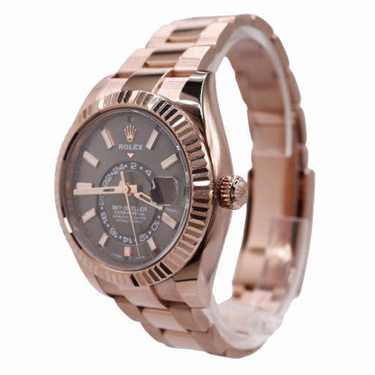 Rolex Men's Sky-Dweller 18K Rose Gold 42mm Rhodium Stick Dial Watch Ref #326935 - Happy Jewelers Fine Jewelry Lifetime Warranty