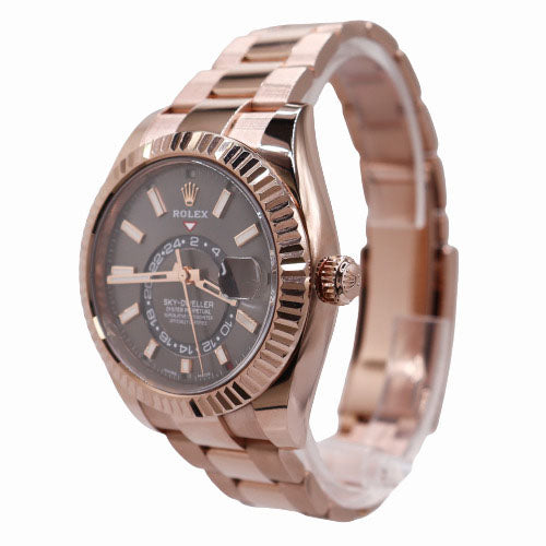 Rolex Men's Sky-Dweller 18K Rose Gold 42mm Rhodium Stick Dial Watch Ref #326935 - Happy Jewelers Fine Jewelry Lifetime Warranty