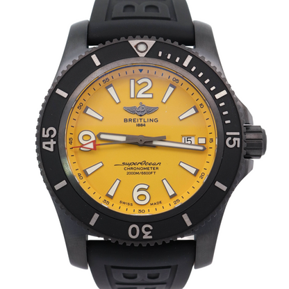 Breitling Superocean Stainless Steel 46mm Yellow Roman & Stick Dial Watch Reference#: M17368D71I1S1 - Happy Jewelers Fine Jewelry Lifetime Warranty