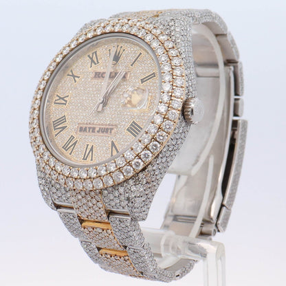 Rolex Datejust II 41mm Fully Iced Out Yellow Gold & Stainless Steel Roman Pave Diamond Dial Watch Reference# 116333 - Happy Jewelers Fine Jewelry Lifetime Warranty