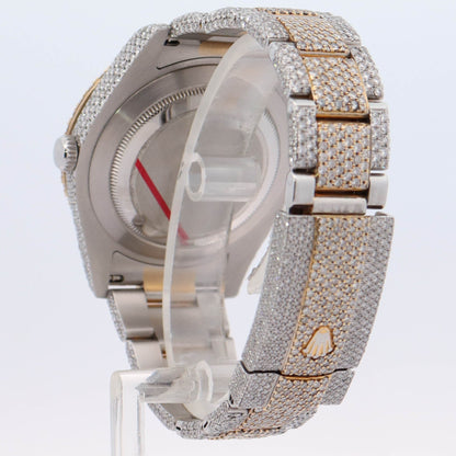 Rolex Datejust II 41mm Fully Iced Out Yellow Gold & Stainless Steel Roman Pave Diamond Dial Watch Reference# 116333 - Happy Jewelers Fine Jewelry Lifetime Warranty