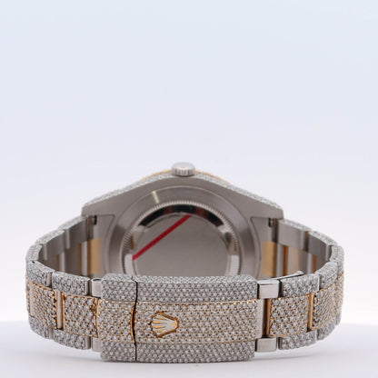 Rolex Datejust II 41mm Fully Iced Out Yellow Gold & Stainless Steel Roman Pave Diamond Dial Watch Reference# 116333 - Happy Jewelers Fine Jewelry Lifetime Warranty