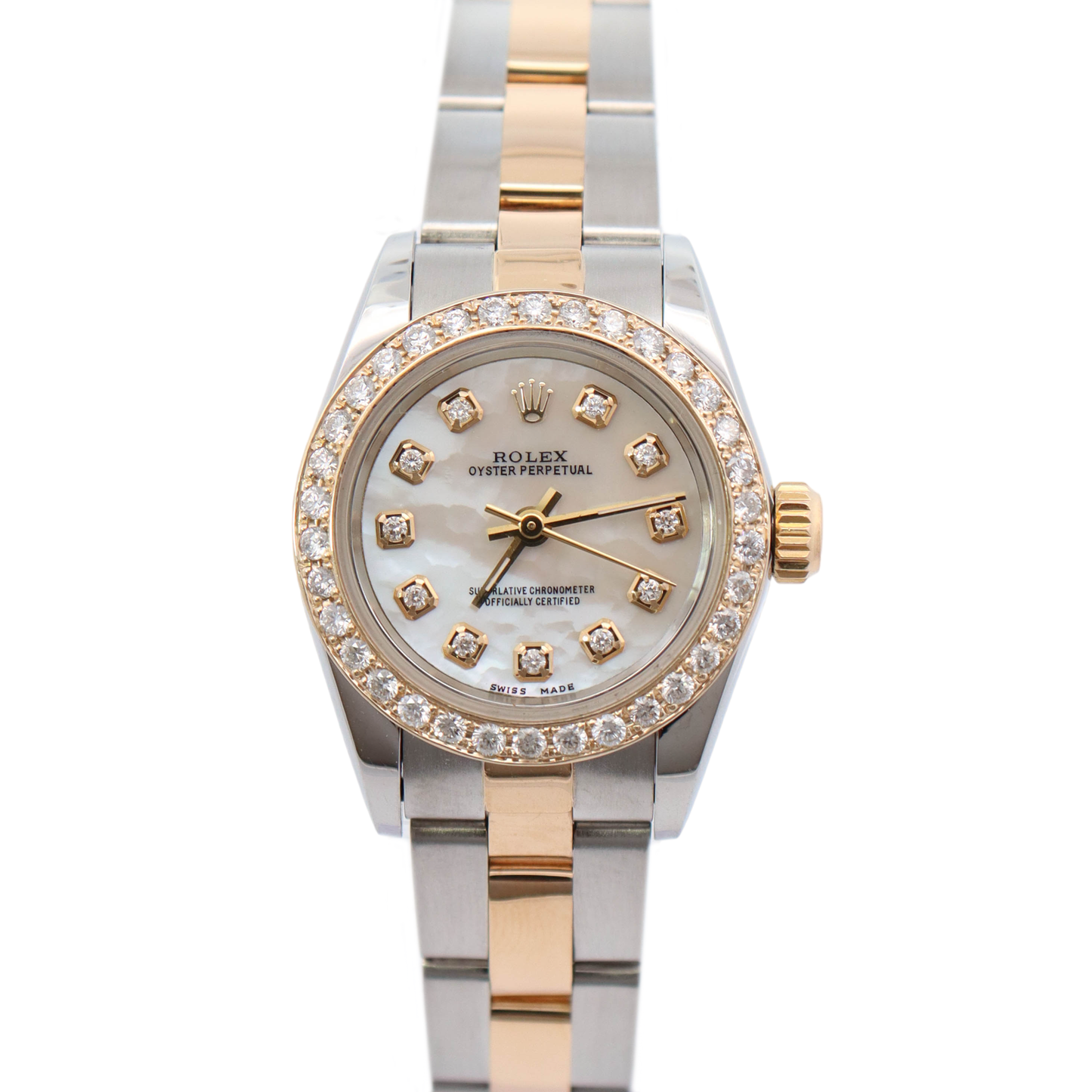 Load image into Gallery viewer, Rolex Oyster Perpetual 26mm Yellow Gold &amp;amp; Stainless Steel White MOP Diamond Dial Watch Reference# 67183 - Happy Jewelers Fine Jewelry Lifetime Warranty
