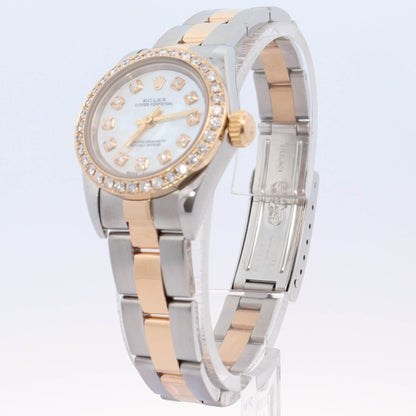 Rolex Oyster Perpetual 26mm Yellow Gold & Stainless Steel White MOP Diamond Dial Watch Reference# 67183 - Happy Jewelers Fine Jewelry Lifetime Warranty