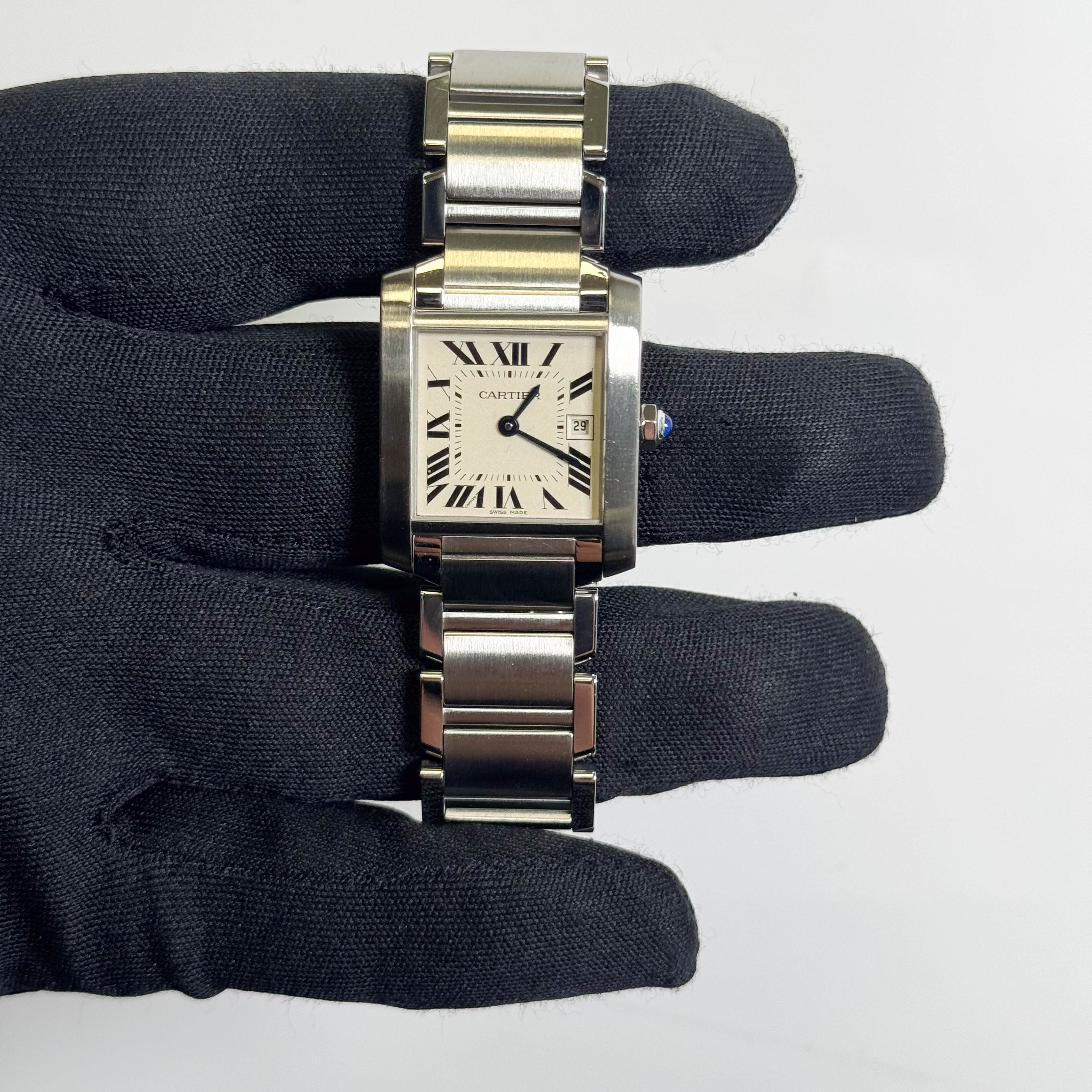 Cartier Tank Stainless Steel 25mm White/Ivory Dial Watch Ref# W51011Q3 - Happy Jewelers Fine Jewelry Lifetime Warranty