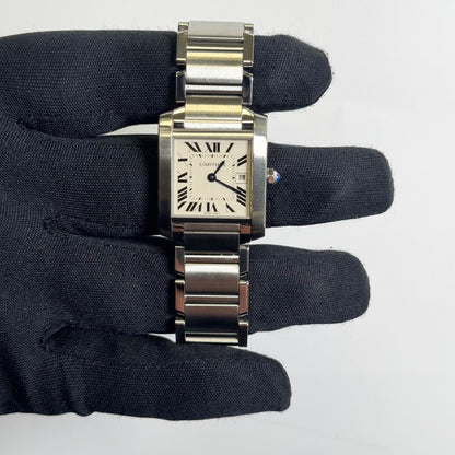 Cartier Tank Stainless Steel 25mm White/Ivory Dial Watch Ref# W51011Q3 - Happy Jewelers Fine Jewelry Lifetime Warranty