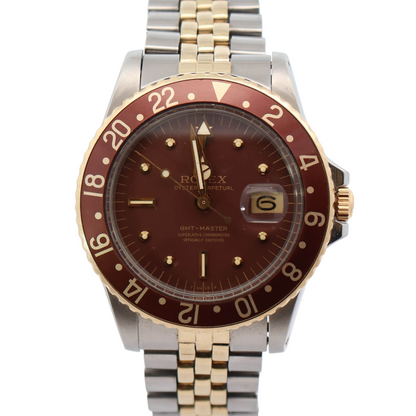 Rolex Vintage GMT Master "Rootbeer" Two Tone Yellow Gold & Steel 40mm Brown Dot Dial Watch Reference# 1675 - Happy Jewelers Fine Jewelry Lifetime Warranty