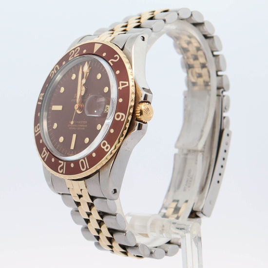 Load image into Gallery viewer, Rolex Vintage GMT Master &amp;quot;Rootbeer&amp;quot; Two Tone Yellow Gold &amp;amp; Steel 40mm Brown Dot Dial Watch Reference# 1675 - Happy Jewelers Fine Jewelry Lifetime Warranty
