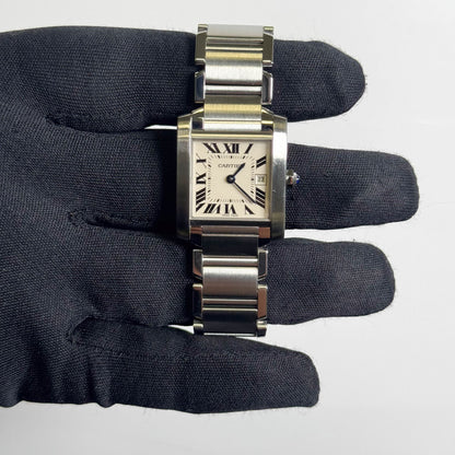 Cartier Tank Stainless Steel 25mm White/Ivory Dial Watch Ref# W51011Q3 - Happy Jewelers Fine Jewelry Lifetime Warranty