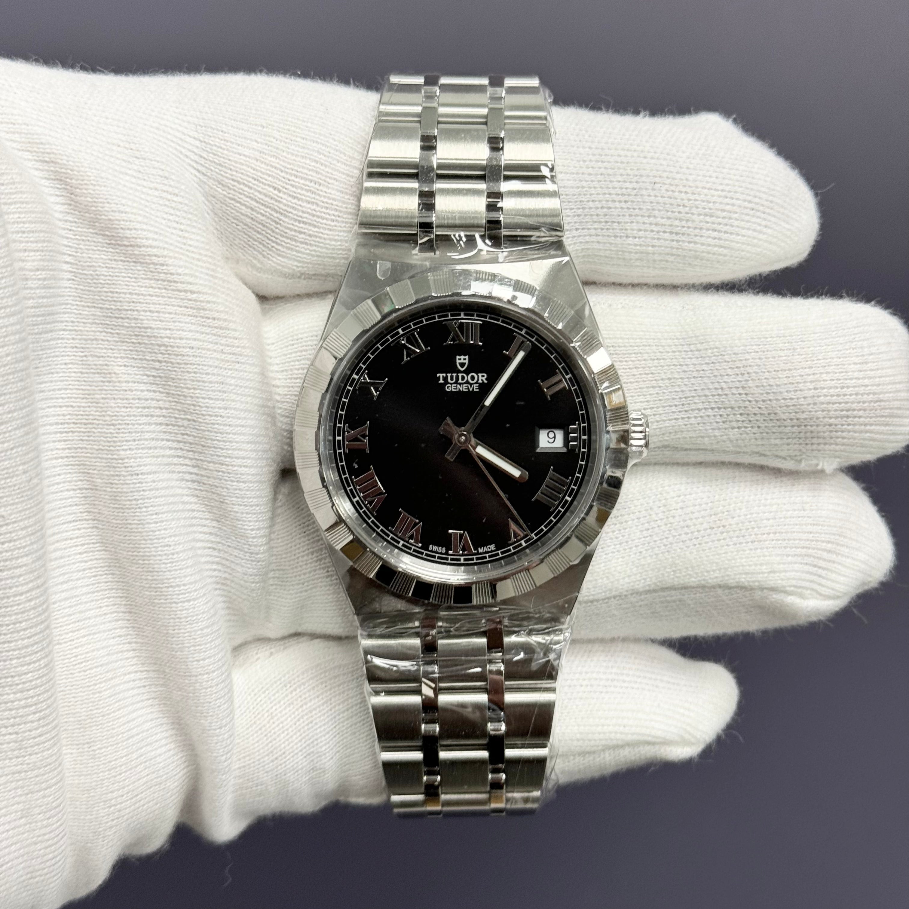 Tudor Royal 38mm Stainless Steel Black Roman Dial Watch Ref# 28500 - Happy Jewelers Fine Jewelry Lifetime Warranty
