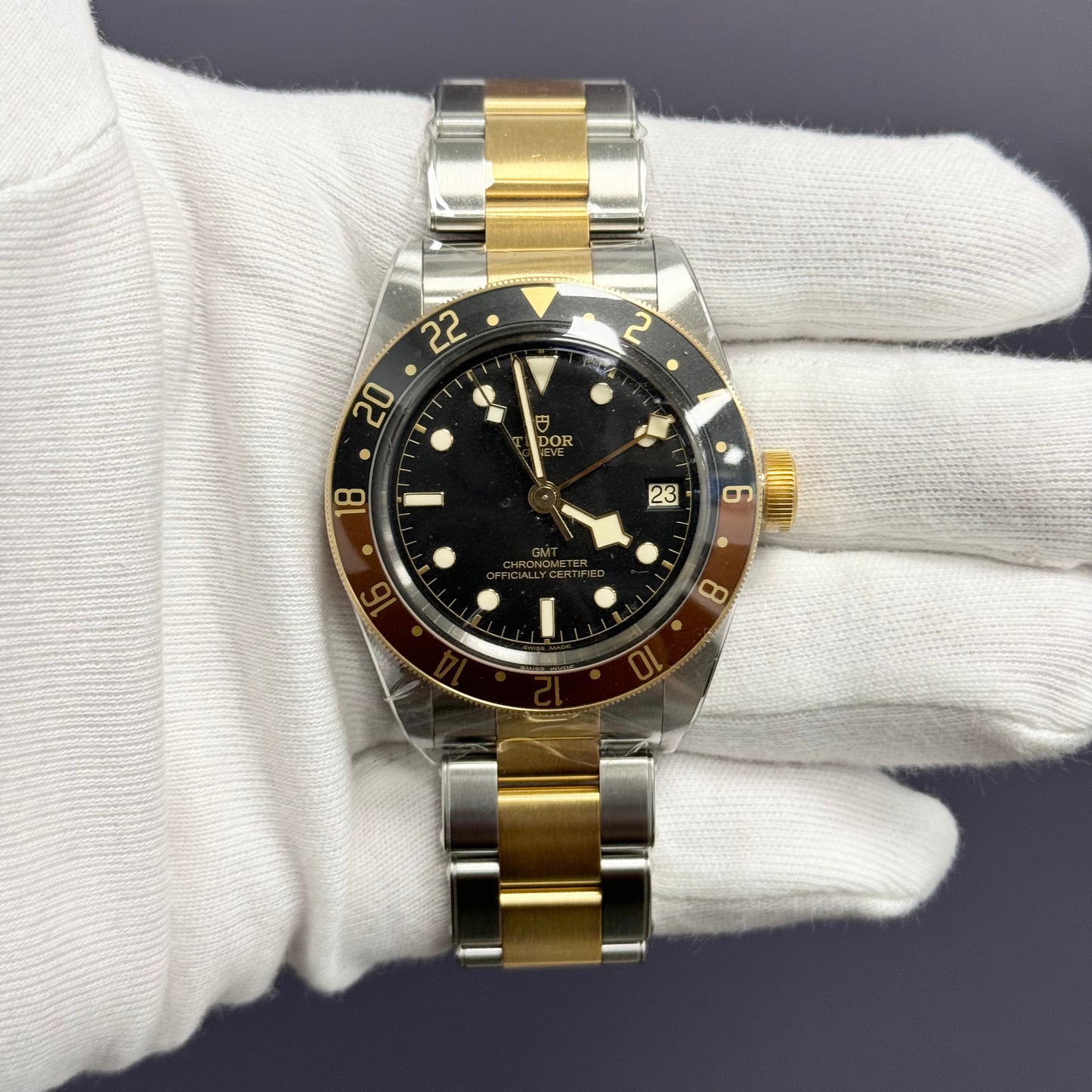 Tudor Black Bay GMT 41mm Yellow Gold Black Dot Dial Watch Ref# 79833MN