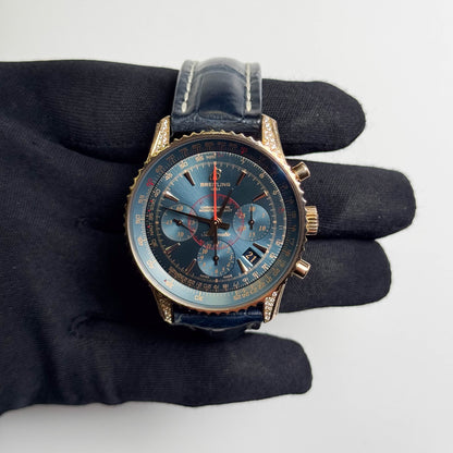 Breitling Montbrilliant 40mm Rose Gold Blue Chronograph Dial Watch Ref# RB0130