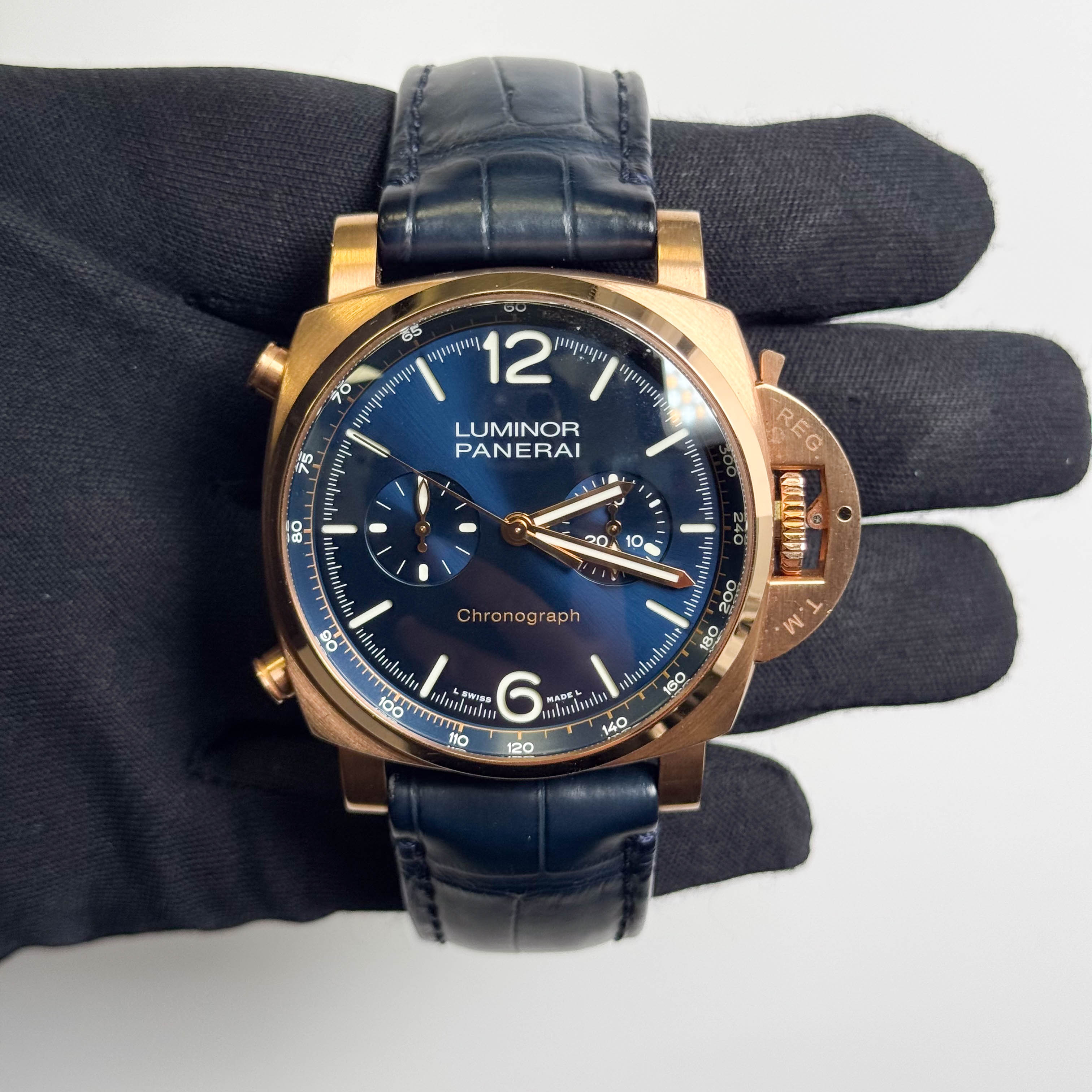 Panerai Luminor Chrono 44mm Blue Dial Watch Ref# PAM01111 - Happy Jewelers Fine Jewelry Lifetime Warranty