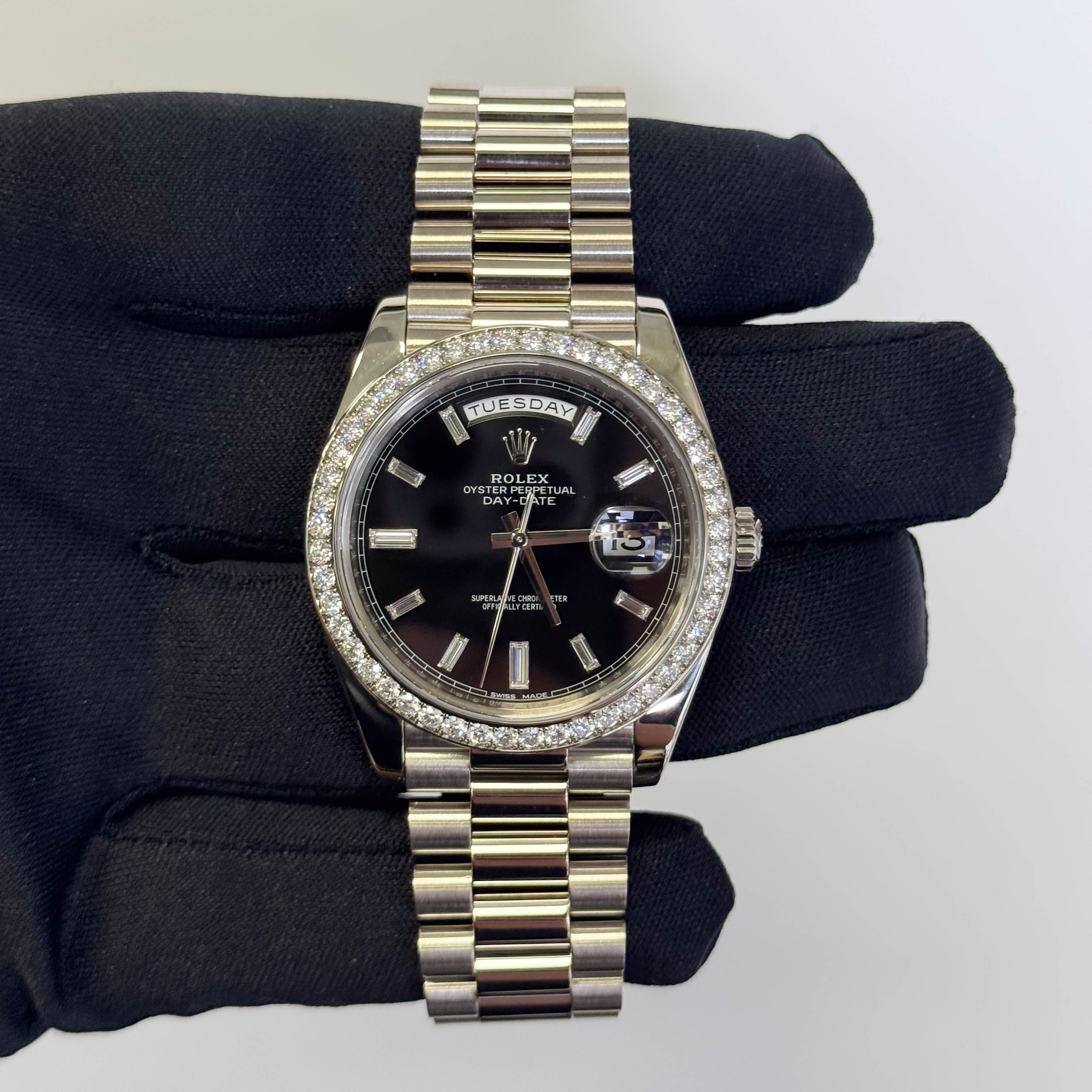 Rolex Day-Date 40mm Black Dial Watch Ref# 228349RBR - Happy Jewelers Fine Jewelry Lifetime Warranty