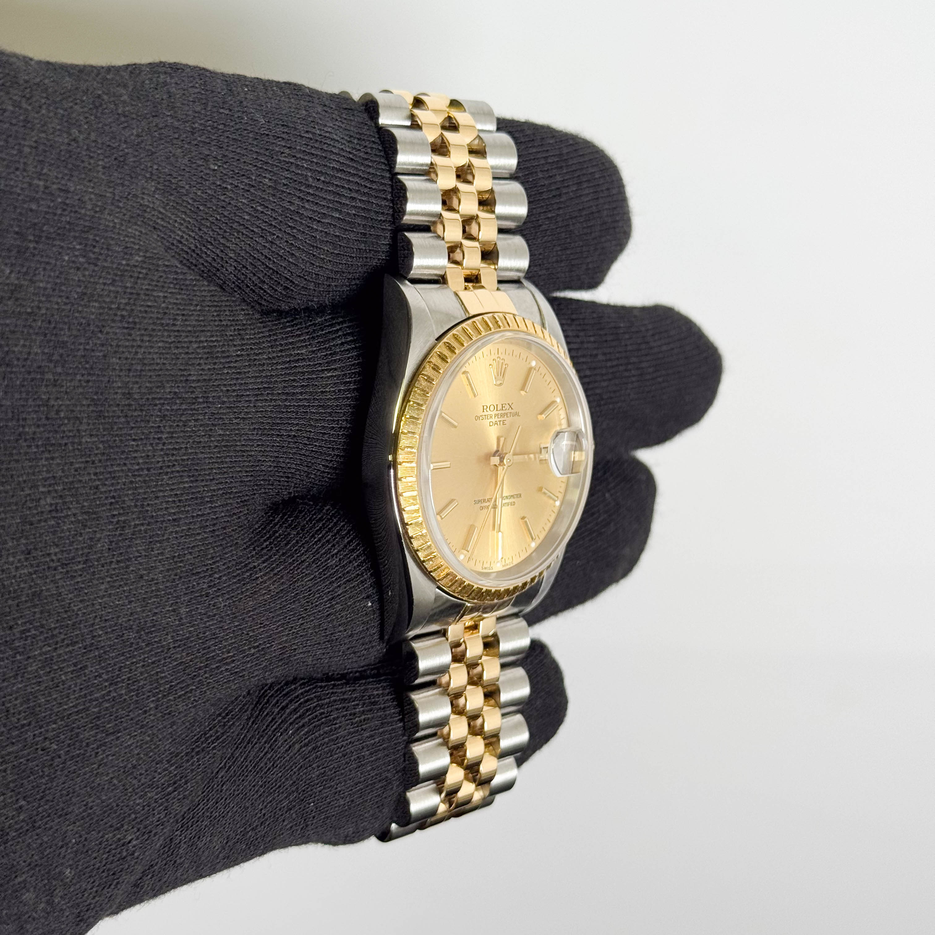 Rolex Oyster Perpetual Date 34mm Champagne Dial Watch Ref: 15223