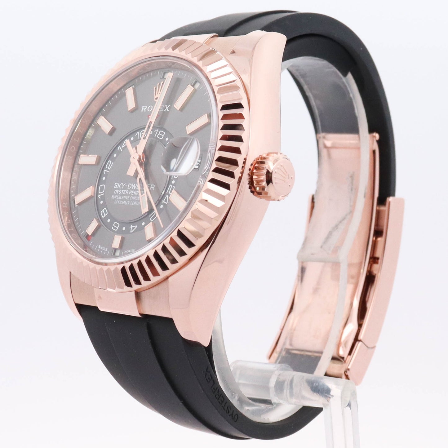 Rolex Sky Dweller Rose Gold 42mm Rhodium Stick Dial Watch Reference#: 326235 - Happy Jewelers Fine Jewelry Lifetime Warranty