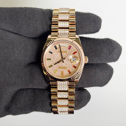 Rolex Day-Date 36mm Pave Dial Watch Ref# 128235