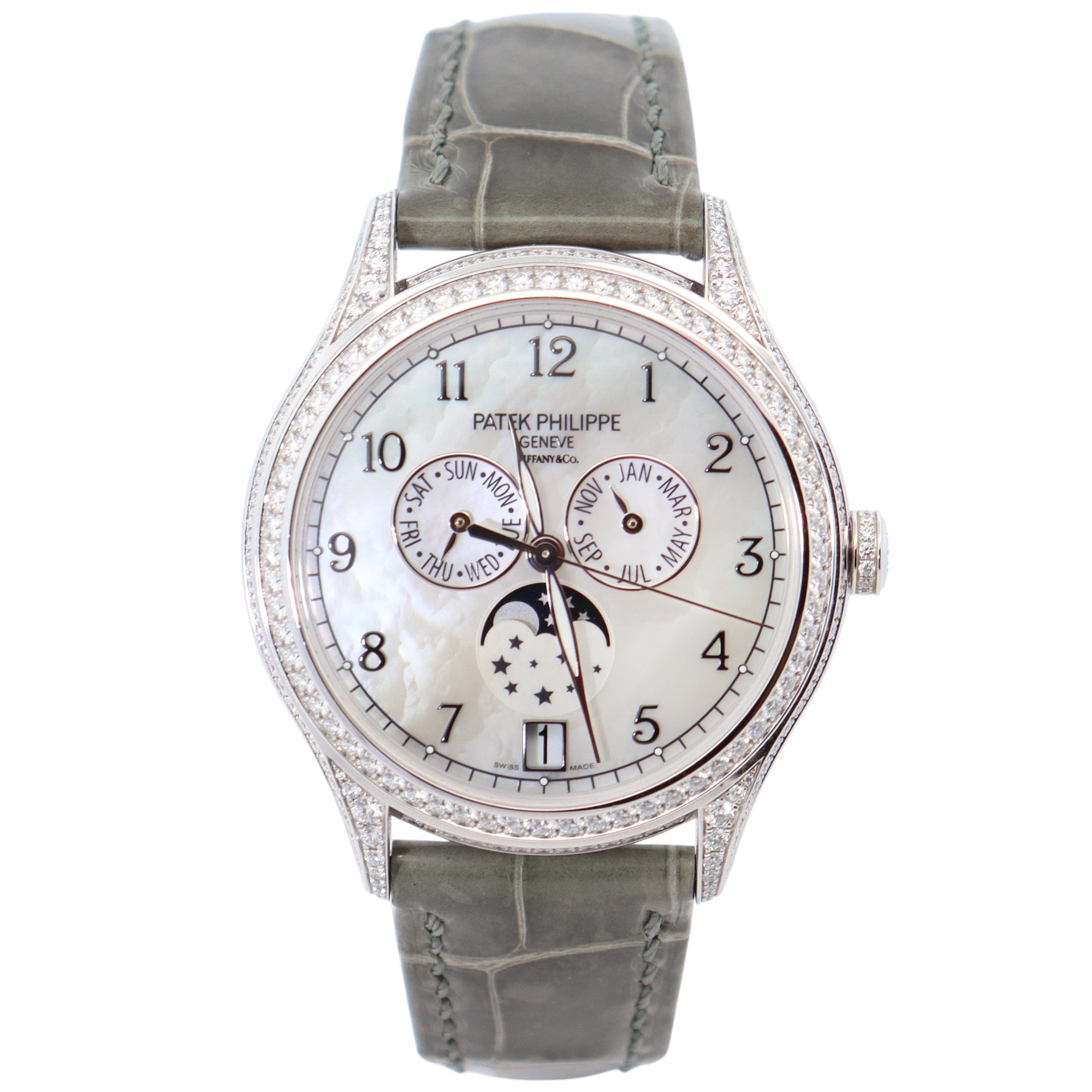 Patek Philippe Annual Calendar TIFFANY & CO. 38mm MOP Dial Watch Ref# 4948G-010 - Happy Jewelers Fine Jewelry Lifetime Warranty