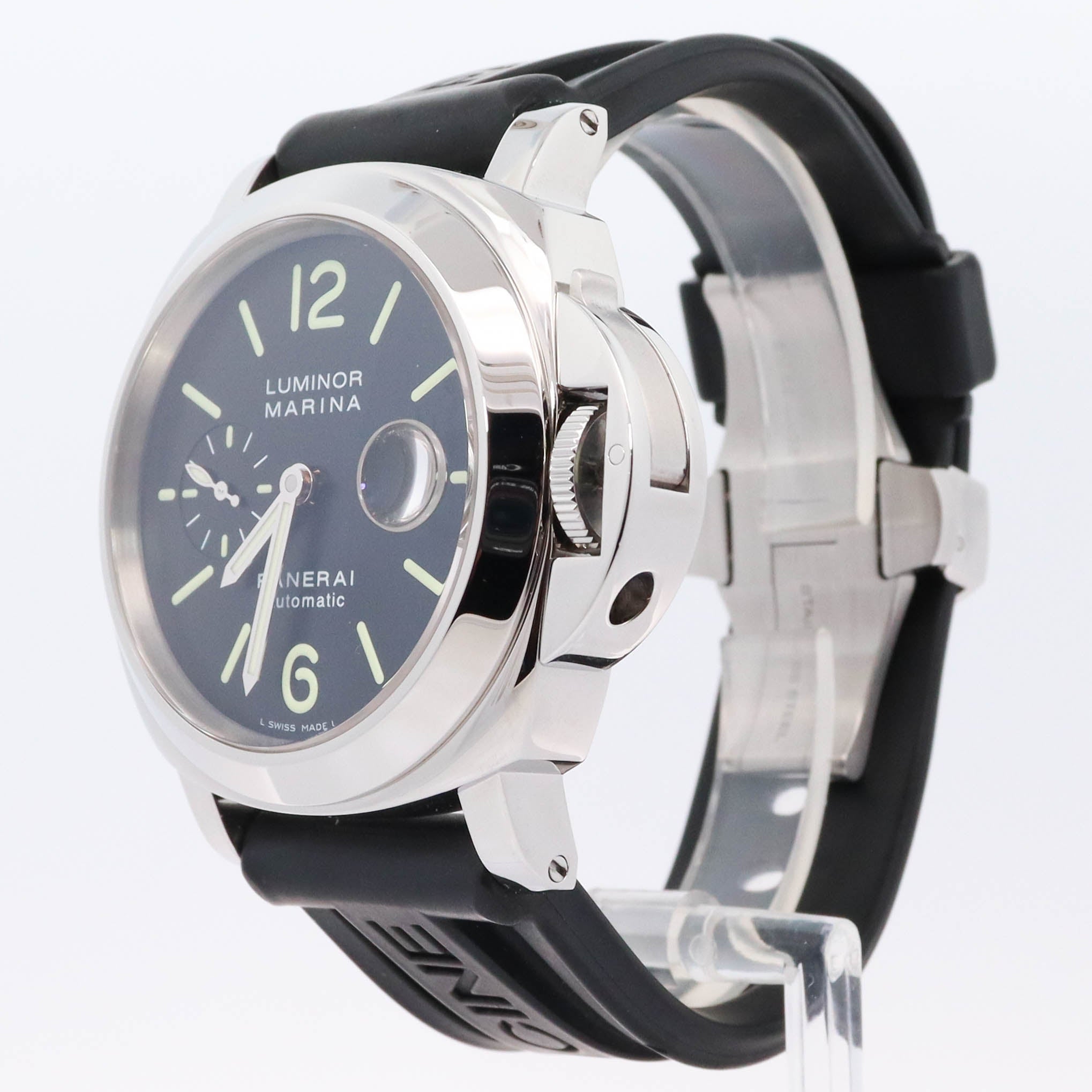 Panerai Luminor Marina Stainless Steel 44mm Black Roman & Stick Dial Watch Reference#: PAM00299 - Happy Jewelers Fine Jewelry Lifetime Warranty