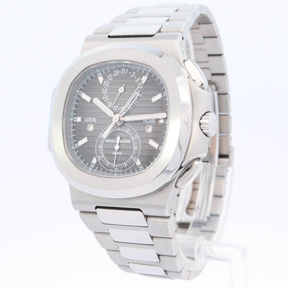 Patek Philippe Nautilus Travel Time 40.5mm Stainless Steel Black Gradated Chronograph Dial Watch Reference# 5990/A1-001 - Happy Jewelers Fine Jewelry Lifetime Warranty