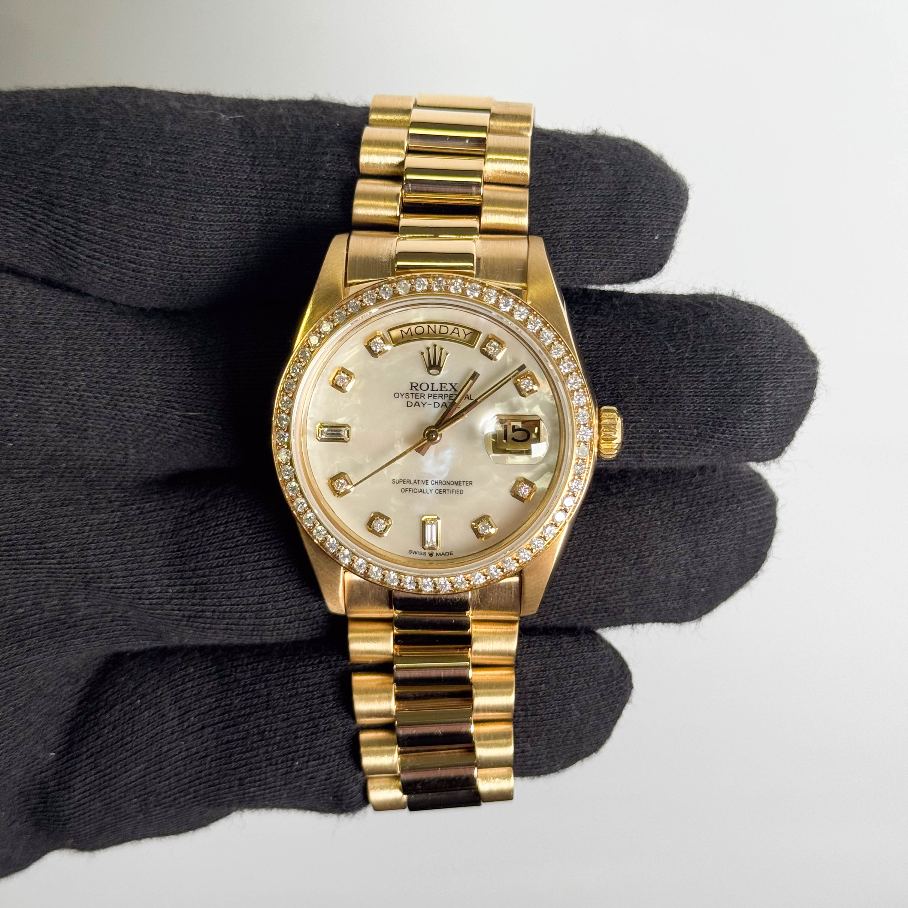 Rolex Day Date 36mm Custom MOP Dial Watch Ref# 18038 – Happy Jewelers
