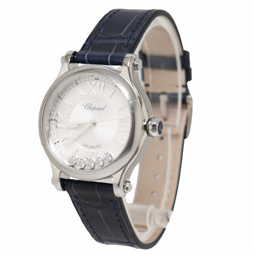 BRAND NEW! Chopard Ladies Happy Sport Stainless Steel 33mm Silver Dial Watch Reference# 278608-3001 - Happy Jewelers Fine Jewelry Lifetime Warranty