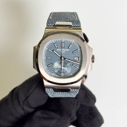Patek Philippe Nautilus 40.5mm Blue Stick Dial Watch Ref# 5980/60G-001