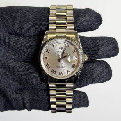 Rolex Day-Date Presidential 36mm Silver Roman Dial Watch Ref# M118239 - Happy Jewelers Fine Jewelry Lifetime Warranty