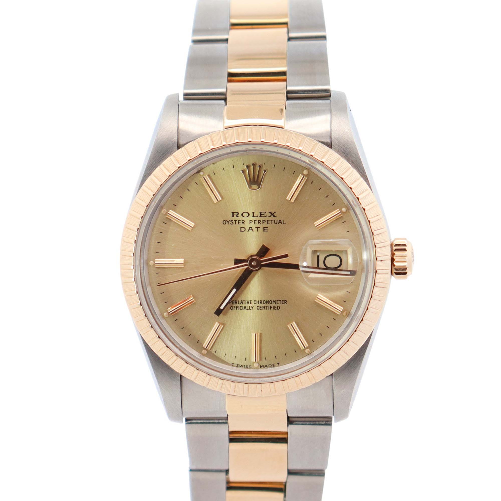 Rolex Oyster Perpetual 34mm Champagne Dial Watch Ref# 15053 - Happy Jewelers Fine Jewelry Lifetime Warranty