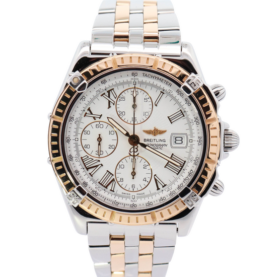 Breitling Crosswind 43mm Yellow Gold & Steel White Chronograph Dial Watch Reference# D13055 - Happy Jewelers Fine Jewelry Lifetime Warranty