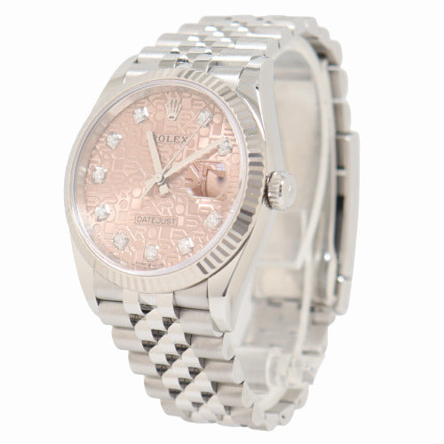 Rolex Datejust Stainless Steel 36mm Pink Jubilee Diamond Dial Watch Reference# 126234 - Happy Jewelers Fine Jewelry Lifetime Warranty